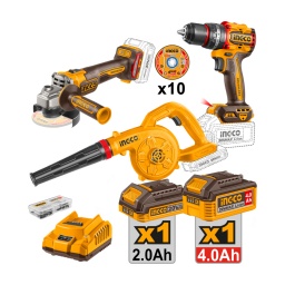 Combo Ingco 20V Amoladora 115mm+Taladro percutor+ Sopladora