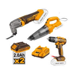 Kit Ingco 20V Brush Taladro 52Nm+H.Multifuncin+Aspiradora