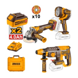 Combo Ingco Rotomartillo SDS PLUS +Amoladora 115mm+ Linterna