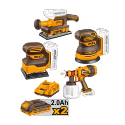 Combo Ingco Brushless 3 Lijadoras+Pistola Pintar+2x4.0Ah
